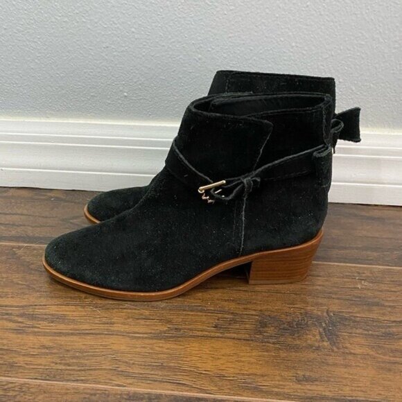 Kate Spade Taley Ankle Boot Black Suede Bow Boots Bootie Size 6 Stack Heel • - Picture 6 of 6